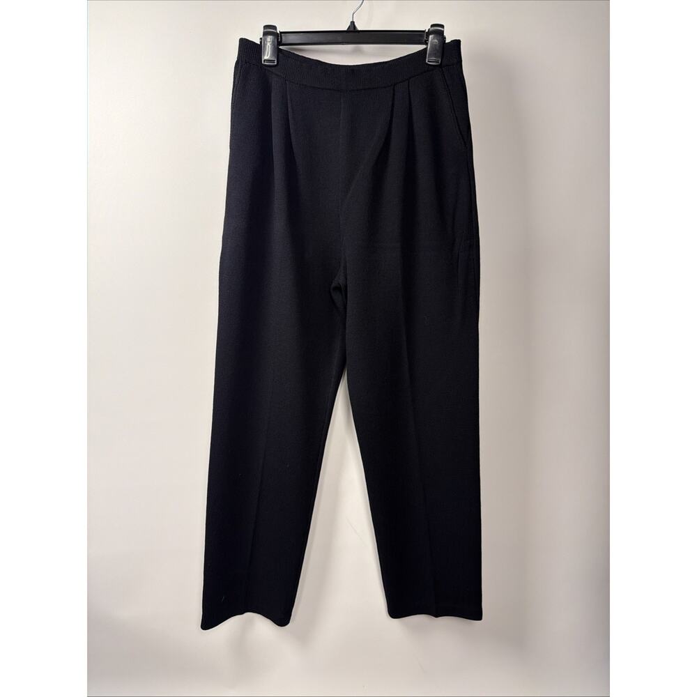 St. John Basics Womens Sz 8 Santana Knit Pleated Black Pants With Pockets